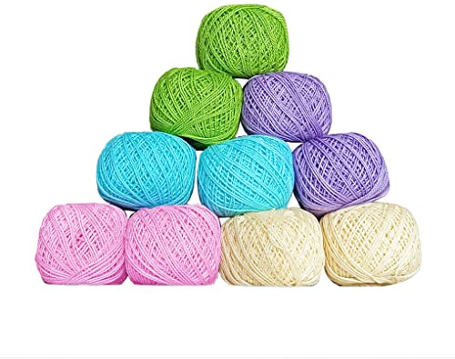 KGS Crochet Thread Cotton Yarn Balls | Size 8 | 10 Balls | 10 Grams Each Ball | Total 100 Grams of Pearl Cotton Thread for Crocheting, Cross Stitch, Needlepoint Hand Embroidery (Whimsical Pastels)