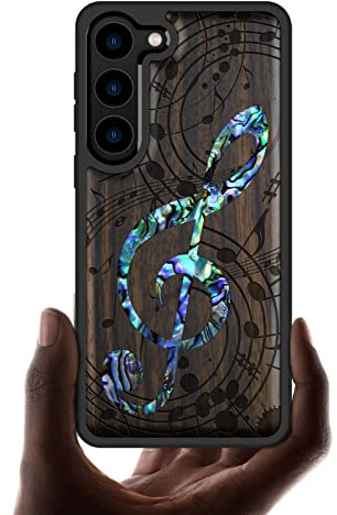 Carveit Handcrafted Case for Galaxy S23 (Musical Note-Blackwood) | Samsung Galaxy S23 Case - Compatible with MagSafe Wireless charger - Wood Engraved Shell Inlaid - TPU Shockproof Bumper