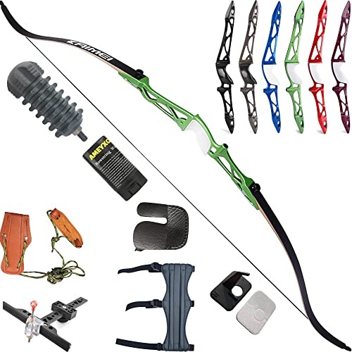 wolfman Bogenschießen Recurvebogen Set Erwachsene 66/68/70 Zoll 12-40 lbs Recurv Bogen Set Praxis Bogen Wettbewerb Bogen Jagd Bogen für Bogenschießen Club Schießwettbewerb RH(Grün, 70/28Lbs)