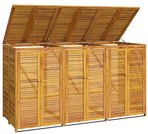 Abri à poubelle triple 210x89x117 cm bois massif d acacia