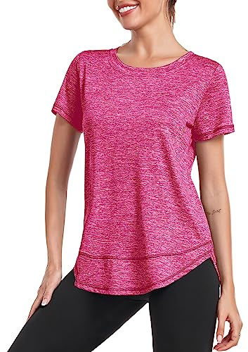 Deaviya Sport T-Shirt Damen, Kurzarmshirt Frauen, Workout Tops Rundhalsausschnitt Athletisch Lässig Laufen Yoga Fitness T-Shirts Locker Tee