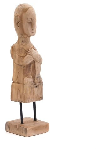 CREEDWOOD Geschnitzte Teak Figur Primitivo | Teakholz, 40x10 cm | Primitive Teakholz Skulptur, Holzfigur auf Sockel, Statue, Holz Skulptur handgeschnitzt