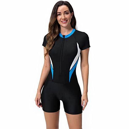Odizli Badeanzug mit Bein Schwimmanzug Damen Langarm/Kurzarm Blumen Druck Zip Up Surfer Kurz Bademode