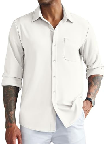 COOFANDY Men's Dress Shirts Long Sleeve Business Casual Shirts Regular Fit Non Iron Shirt Chest Pocket White L