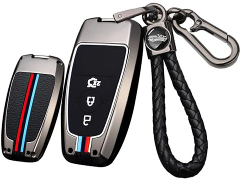 ontto Autoschlüssel Metall Hülle Passt für Ford Fusion Mustang Explorer F150 F250 F350 EcoSport Edge S-MAX Ranger Lincoln Mondeo Autoschlüssel Etui Schlüsselhülle Schlüsselanhänger 3 Taste-B Schwarz