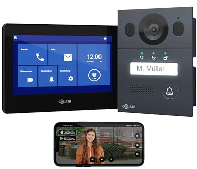Goliath Interphone vidéo Basique, Bus 2 Fils, Moniteur de 7 Pouces, Sonnette en saillie avec caméra, interphone avec Ouverture de Porte, Maison individuelle, Application pour Smartphone