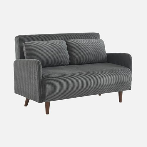 Skandinavisches 2-Sitzer-Sofa mit dunkelgrauem Cordbezug, Holzfüßen und verstellbarer Rückenlehne - Panam