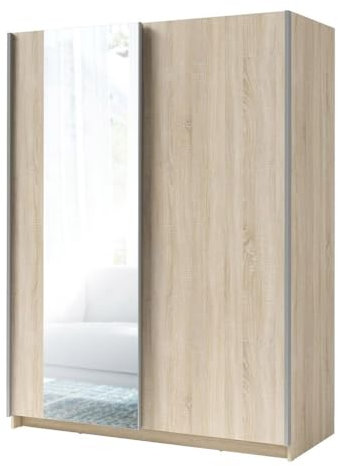 PRICE FACTORY just for you Armoire GOZU 2 Portes coulissantes avec Miroir - Coloris Chêne Sonoma - 180 x 198 x 62 cm