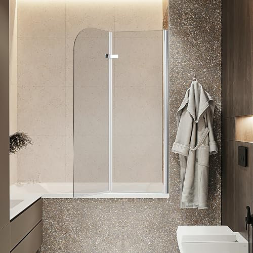 Ansobea Parete doccia per vasca da bagno, 100 x 140 cm, 2 pezzi, pieghevole, vetro di sicurezza monolocale da 6 mm, colore: argento trasparente, parete per vasca da bagno con vasca da bagno