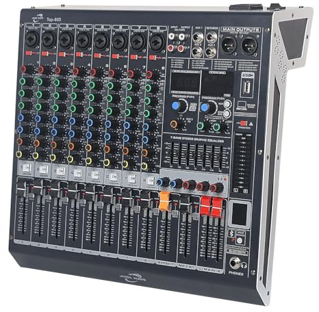Jindaaudio Audio Mixer 8 Channel, DJ Mixer Board with Bluetooth and Usb, Audio Sound Card with Interface Recording and 48V Phantom Power, Sounds Mixer with 256 DSP FX Reverb Delay Effect for Streaming