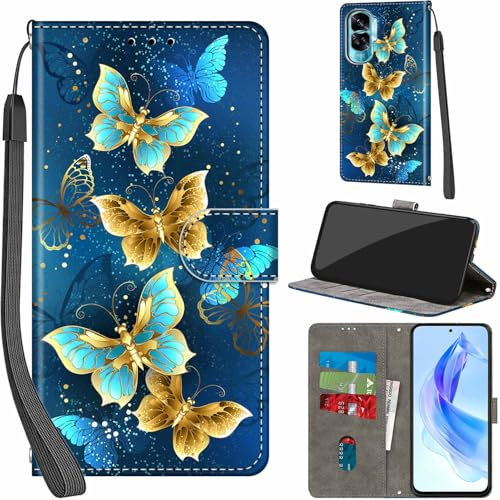 Haninsuze for Honor 90 Lite 5G Case PU Leather Wallet Book Flip Folio Stand View Magnetic Multi-Pattern Cover compatible with Honor 90 Lite Phone Case (Four Butterfly)