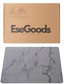 EseGoods Stone Bath Mat Extra-Large 19.2 x 27.5 Inch | Diatomaceous Earth Shower Mat – Non-Slip, Super Absorbent & Quick-Drying | Diatomite Bath Mat for Bathroom Floor, Shower, Spa, & Kitchen (Gray)