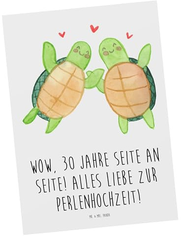 Mr. & Mrs. Panda Postkarte 30. Hochzeitstag Perlenhochzeit - Geschenk, Ansichtskarten, Motivkarte, Beziehung, Postkarten, Heirat, Fotokarte, kostbare Momente, Zweisamkeit, bildkarte, Heiraten
