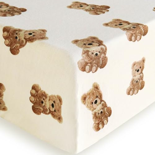LifeTree Spannbettlaken für Babybett, Musselin, für Jungen und Mädchen, Kleinkind-Bettlaken passend für Standard-Kinderbett, 70 % Viskose aus Bambus und 30 % Baumwolle, Bärenmuster, 71,1 x 132,1 cm