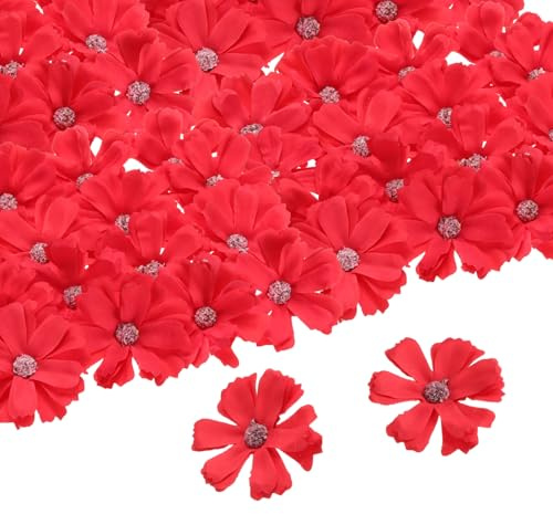 QUARKZMAN 50pz Teste di Fiori Margherite Artificiali, 1.8 Margherite Finte in Seta Mini Margherite Fiori Artificiali All'Ingrosso per Fai da Te, Centrotavola per Feste Decorazioni, Rosso