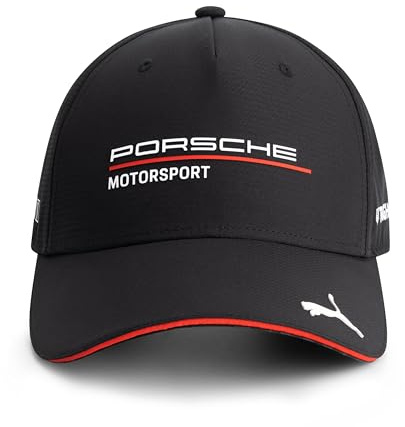 PUMA Porsche Motorsport Teamkeps med böjd visir och porsche motorsport och sponsorlogotyper, inklusive en visirlogotyp, Svart, one size