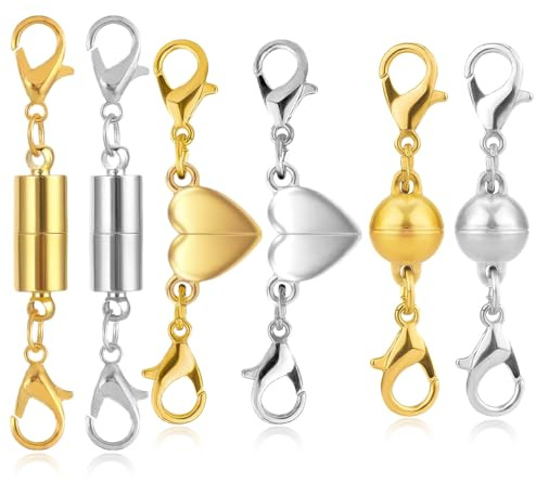 6 Stück magnetische Halskettenverschlüsse, Magnetverschlüsse für Halsketten, Armbänder, magnetische Halskettenverschlüsse, magnetische Schmuckverschlüsse für die Schmuckherstellung (Silber/Gold)