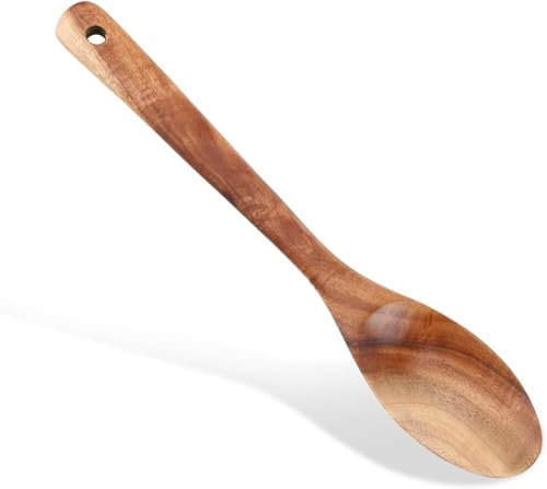 FLYSAVVY Cucchiaio da cucina in legno di acacia, 100% legno, trattato naturalmente, antigraffio e antiaderente, durevole, ecologico