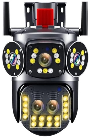 KKENZA Caméra de Surveillance extérieure IP WiFi 8K 15MP, 3 écrans, Zoom Optique 10X, Vue à 360°, PTZ(AU Plug_Camera and 32G)
