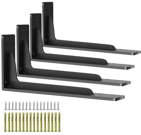 Heavy Duty Shelf Brackets Support 300lbs WYGWP 10 inch Hidden Floating Shelving- Wall Mounted L Shaped Bracket Hardware for for Kitchen Bathroom & Bedroom