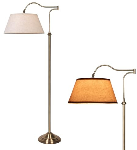 Lampadaires à bras articulé, lampes sur pied en arc avec bras articulé réglable à 180° pour salon, Lampadaires style milieu du siècle avec abat-jour en lin, lampes hautes pour chambre à coucher