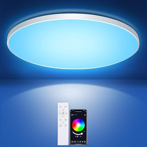 IEGLED Deckenlampe mit Fernbedienung und APP Steuerung, 24W Rund Deckenleuchte 2700K-6500K Dimmbar, RGB LED Lampe für Schlafzimmer, Wohnzimmer, Kinderzimmer,Ø30CM