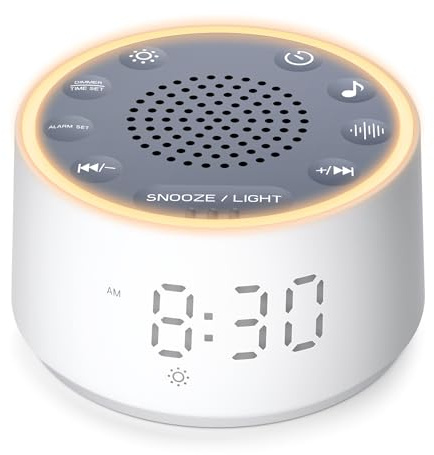 Dreamegg Sveglia con Rumore Bianco e Luce - D1 Nova Macchina del Rumore Bianco per Neonati e Adulti, 25 Suoni Rilassanti, 10 Luci Notturne, Display Regolabile, Sveglia Senza Telefono, Sonno Profondo