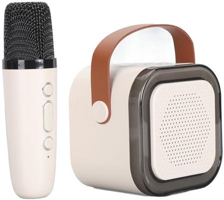 Denash Altoparlante per Macchina Karaoke Wireless con Effetti Sonori Doppi Microfoni per la Famiglia per Bambini di 4-12 Anni, Lettore Musicale Portatile per attività All'aperto (WHITE)