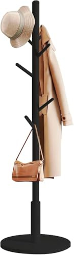edihome, Garderobenständer, aus Holz, für Kleidung, 8 Haken, 172 x 38 x 38 cm, für Eingangsbereich, Flur oder Schlafzimmer (Schwarz)