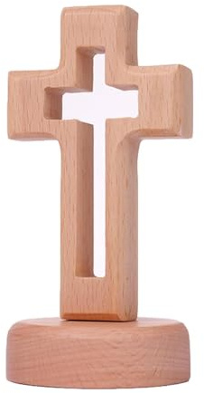 Zpeiran Holz Stehendes Kreuz,Stehendes Kreuz aus Holz mit Basis,Handgeschnitztes Standkreuz,für Tisch- & Raumdekoration,Weihnachten & Taufe