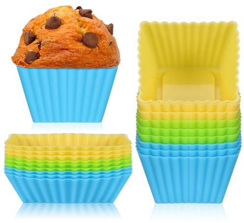TOGEVAL 18 pollici Stampi Silicone per Dolci Riutilizzabili Formine Muffin Quadrate e Rettangolari Antiadherenti per Cupcake Budini e Torte Resistente Alte Temperature Sicuro Alimentare