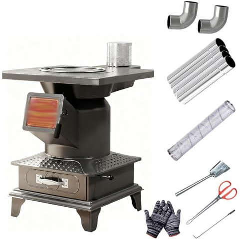 Estufas de Leña de Acero Laminado en Frío, Estufa de Leña Pequeña para Cocinar, Incluye Chimenea y Accesorios, para Tienda de Campaña, Villa, Refugio, Calefacción, Cocina Diaria(39*39*52cm/16*16*21in)
