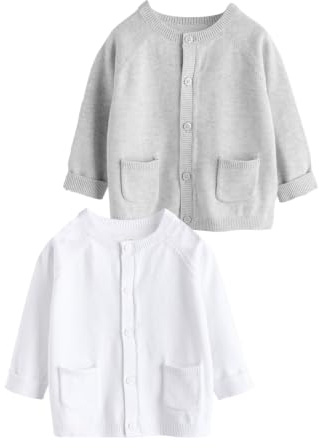 NEXT Nyfödda unisex 2-pack stickade babykoftor i grått och vitt Grey/White 56