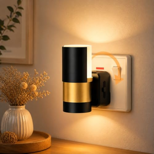 JandCase Night Light Plug in Wall: Night Light with Dusk to Dawn Senosr | Up-Down Glowing, Warm White 3000K, 180°Rotatable Plug in Light for Hallway Bedroom Stair