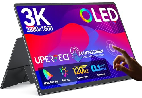 UPERFECT Touchscreen OLED Portable Monitor 14, 3K 2880x1800 | 120Hz | 0.1ms Portable Gaming Monitor, 500 Nits |120% DCI-P3 | 500000:1 | Ultra-Slim Design for Laptop Mini PC Phone Game Consoles