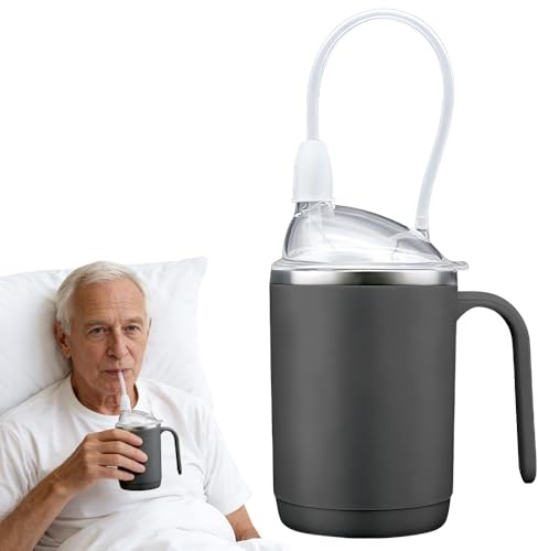 Beakers for Elderly 450ml, SGZIOO 3 in 1 Sippy Cup for Adults, Non Spill Cups for Elderly, Adult Sippy Cups for The Elderly Non Spill, with Lid, Straw, Brush, Aids for the Disabled Daily Living (Gray)