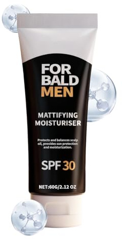 Loción para la cabeza para hombres con calvicie, 60 g con factor de protección solar 30, protección solar mate, crema hidratante para el cuero cabelludo, cuidado diario después del afeitado en casa