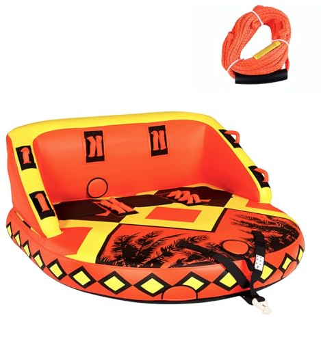 SMOOL 1-3 Personen Aufblasbar Schleppreifen mit Seil | Wassersport Towable Tube, Nylon PVC Sofa-Design, vorne & hinten Zugpunkte, leicht transportieren, geeignet für See Ozean