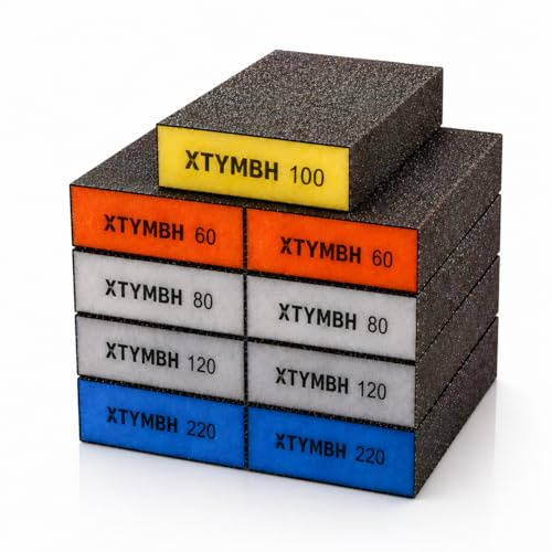 XTYMBH 9 blocchi di carta vetrata bagnata e asciutta per legno e pareti grana 60/80/100/120/220, lavabili, riutilizzabili, per lavorazione del legno, lucidatura di metalli e cartongesso