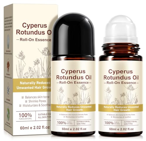 Cyperus Rotundus Oil, Natural Cyperus Rotundus Oil for Hair Removal, Soothes Skin & Minimizes Pores, Cypress-Rotundus-Oil Roll On with Rose Quartz, Targeted Post-Hair Removal Care (2 Pack)