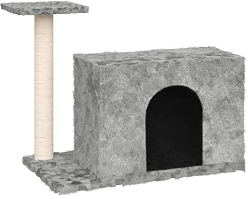 Owoxanthellate Arbre à chat avec colonne griffoir en sisal gris clair 51 cm - Petit arbre à chat avec grotte et plateforme d'observation, meuble à gratter en bois et peluche pour chats d'intérieur