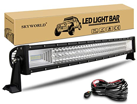 SKYWORLD Gebogene Led Lichtleiste mit 12V Kabelbaum Kit, 32 Zoll 80 cm 405W | Led Arbeitsscheinwerfer Wasserdicht Offroad Beleuchtung Arbeit Licht Bar für 4x4 Auto SUV ATV LKW KFZ Traktor Fahrzeuge 6000K