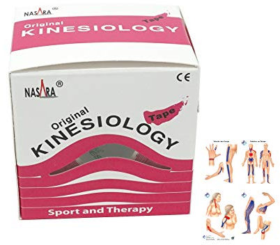 Original Nasara Kinesiologie Tape 5m x 5cm Set inkl. ATC Anleitung mit Klebetechniken - Kinesiotape, Sporttape, Fitnesstape, Tapes - Wasserfest & Atmungsaktiv Pink