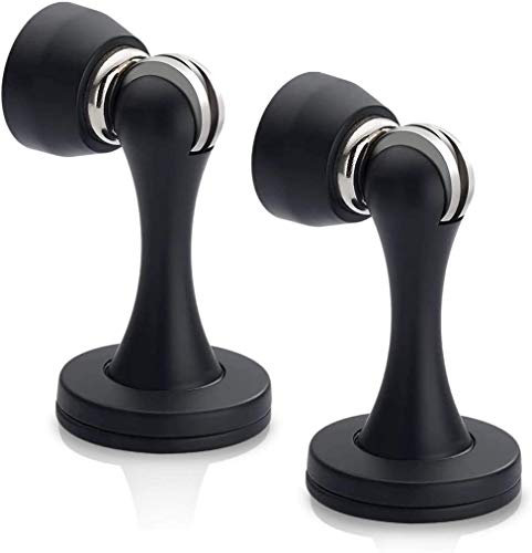 KOLAKO Dörrstopp, magnetiska dörrstopp, borstad satinnickel, 2-pack väggmonterad svart magnetisk dörrfångare dörrhållare, rostfritt stål metall mjuk fångst dörrstopp dörrstopp