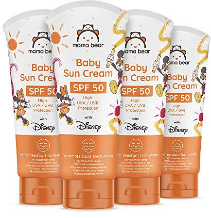 Amazon-Marke: Mama Bear - Disney - Baby-Sonnencreme LSF 50 (hoher UVA/UVB-Schutz) - 4-er Pack x 100 ml