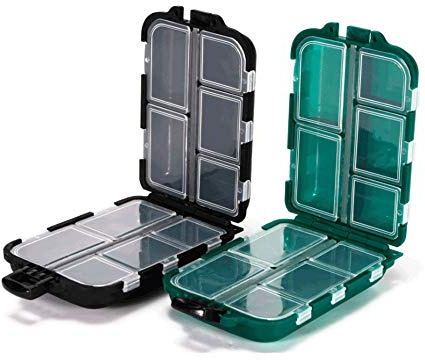 ANCLLO 2Pcs Small Waterproof Hard Fishing Tackle Box Portable Case Hooks Lure Baits Storage Box Containers for Storing Swivels Jigs Hooks Sinker 10 Compartments