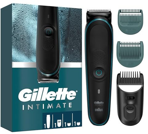 Gillette Intimate Trimmer uomo i5 per la zona intima, SkinFirst rasoio intimo uomo con lame affilate a vita, impermeabile, senza fili per applicazioni a umido e a secco