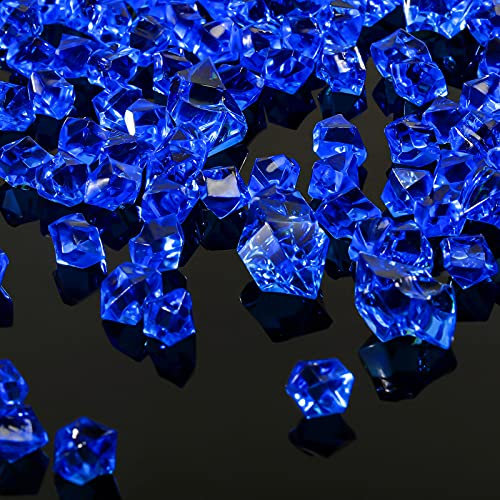 Geosar 450 Pcs Fake Ice Cubes Diamonds Ice Rocks Acrylic Stones Crystals Plastic Cubes Gems Vase Rocks CenterPc Vase Filler Gems for Weddings Party Decor Display Table Scatter, 2 Sizes (Royalblue)
