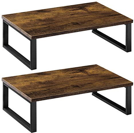 Shinoske 2 Pack Wood Vintage Monitor Stand Holder, Computer Monitor Stand Riser for Computer Laptop Printer Notebook PC, Desktop Storage Organiser Shelf for Home or Office, Brown