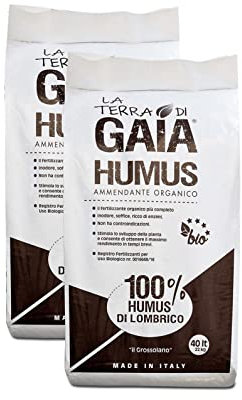 La Terra di Gaia 100% Humus di Lombrico “Il Grossolano” Fertilizzante Biologico – 2 sacchi da 40 l